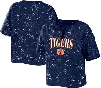 WEAR by Erin Andrews Womens WEAR by Erin Andrews Navy Auburn Tigers Bleach Wash Splatter Cropped Notch Neck T-Shirt at Nordstrom, Size Xx-Large