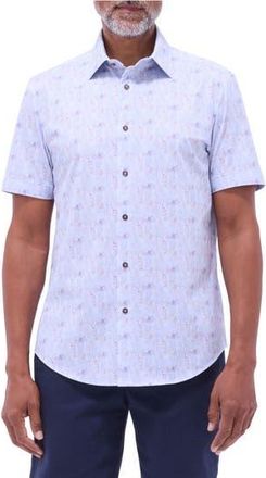 Bugatchi Miles OoohCotton Leaf Print Short Sleeve Button-Up Shirt in Air Blue at Nordstrom Rack, Size Xxx-Large