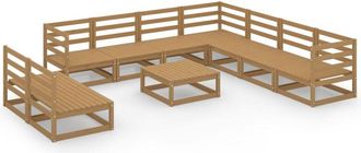 vidaXL Vidaxl - Muebles De Jard&iacute;n 10 Pzas Y Cojines Marr&oacute;n Miel Madera Pino