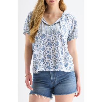 Lucky Brand Split Neck Top in Blue Multi at Nordstrom Rack, Size X-Small
