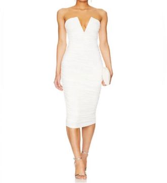 Superdown Vivienne Ruched Midi Dress In White