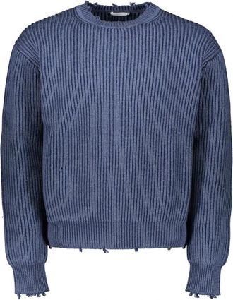John Elliott + Co Wollen trui met versleten randen - Heren - Ronde hals truien - Blauw - S - Wol - Truien & Vesten