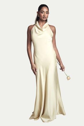 Oasis Cowl Halterneck Satin Bridesmaid Dress in Lemon at Nordstrom, Size 12