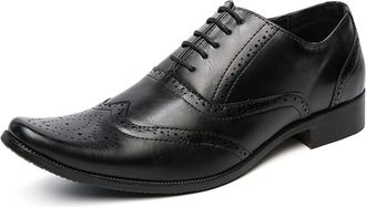 Generic Oxford Dress Shoes for Men Lace Up Brogue Embossed Wing Tip Plain Burnished Toe Vegan Leather Rubber Sole Anti-Slip Slip Resistant Block Heel Classic(