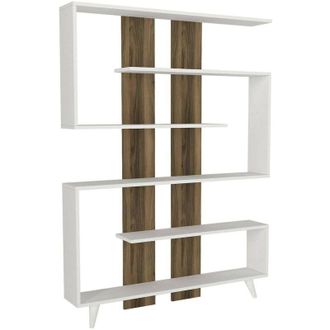 Dmora Dmora - Estante Para Libros Dmandell, Estante De Oficina, Porta Libros M&oacute;vil, Biblioteca, 120x20h162 Cm, Blanco Y Nogal