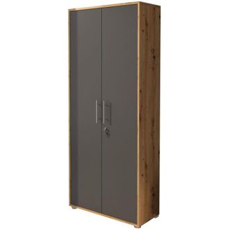 Dmora Armadio Multiuso 2 Ante Saponara, Cassetti, 4 Ripiani, 2 Ante, 79x188h cm Marrone Rovere