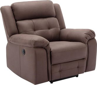 Vente-Unique Sill&oacute;n reclinable el&eacute;ctrico de microfibra con aspecto de cuero envejecido marr&oacute;n ORTIANO