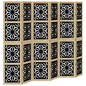 vidaXL Biombo Separador 6 Paneles Madera Maciza Paulownia Marr&oacute;n Negro Vidaxl