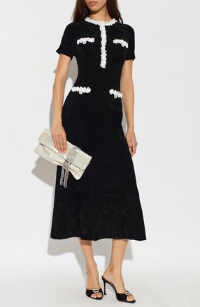 Self Portrait Ribbed Dress With Pockets, Womens, Black
