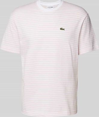 Lacoste T-Shirt mit Label-Stitching in Hellrosa, Gr&ouml;&szlig;e XXL