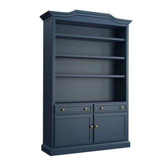 Ballard Designs Casa Florentina Josephina Bonnet Top Large Bookcase with Doors - Saturated Slate Blue - Ballard Designs