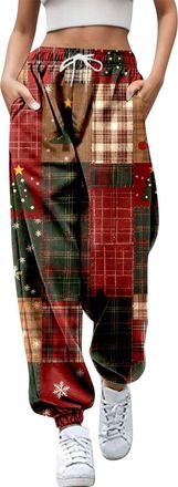 Generic Christmas Joggers for Women UK Funny Print Holiday Sweatpants High Waist Baggy Trousers Oversized Xmas Drawstring Jogging Pants Ladies Gym Walking Spo