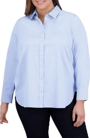 Foxcroft Meghan Non-Iron Cotton Button-Up Shirt in Blue Wave at Nordstrom, Size 1X