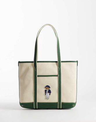 Polo Ralph Lauren Borsa shopping &eacute;cru con orso-Bianco