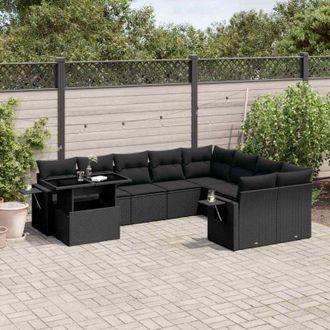 vidaXL Vidaxl - Set De Sof&aacute;s De Jard&iacute;n 10 Pzas Cojines Rat&aacute;n Sint&eacute;tico Negro