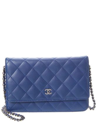 Chanel Blue Lambskin Classic Quilted Wallet On Chain (Authentic Pre-Loved)