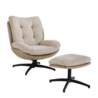 Signature Sill&oacute;n giratorio de tela beige con reposapi&eacute;s