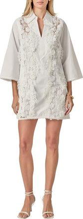 English Factory Lace Trim Mini Shirtdress in White at Nordstrom, Size X-Small