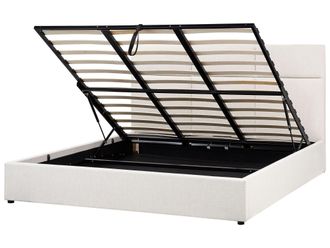 Beliani Letto Ottomano 180 X 200 Cm Con Contenitore E Testiera Camera Da Letto Mobili Poliestere Imbottitura Bianco Sporco Lagord