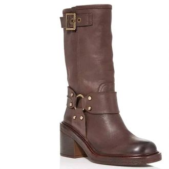 Aqua WomenS Buckled Block Heel Moto Boots In Brown