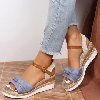 Generic Orthopedic Sandals for Women,2026 Summer Dressy Open Toe Bowknot Casual Walking Platform Wedges Heels Ankle Straps Sandals Beach Comfortable Slip on S