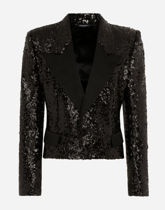 Dolce & Gabbana Short Single-breasted Jacket With Sequin Embellishment - Man Black 44