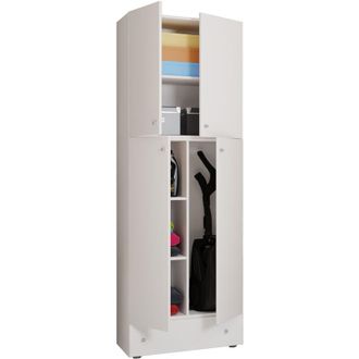 ebuy24 Vcm Gabinete De Escoba De Madera 6 Compartimentos Dimensiones: Al. 200 X An. 70 X T. 39 Cm Gabinete Para El Hogar Armario Multiusos Caj&oacute;n Adicional - 