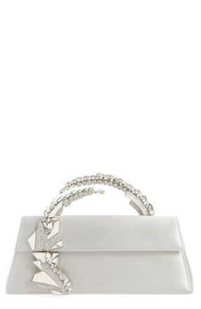 L'Alingi Oasis Crystal Handle Satin Clutch in Silver at Nordstrom