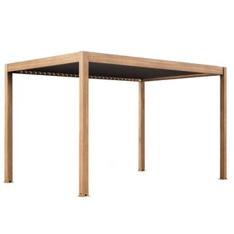 Oviala P&eacute;rgola bioclim&aacute;tica autoportante y motorizada 3x4m, madera gris