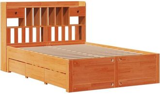 vidaXL Vidaxl - Cama Con Estanter&iacute;a Sin Colch&oacute;n Madera Maciza Marr&oacute;n 140x200 Cm