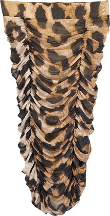 Ganni Ganni Ruched Leopard Print Midi Mesh Skirt in Brown Polyester