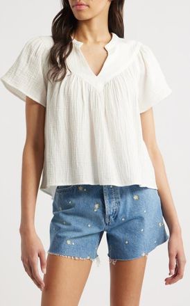 Rails Sayer Organic Cotton Gauze Split Neck Top in White at Nordstrom, Size Xx-Large