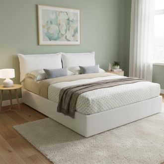 Dmora Dmora - Cama Matrimonial Dlapalm, Cama Contenedor Con Tapizado En Ecopiel, 100% Made In Italy, Apertura Frontal, Con Colch&oacute;n 160x190 Cm Incluido, Blan