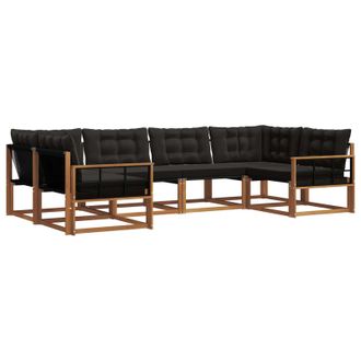 vidaXL Conjunto De Sof&aacute;s De Exterior Con Coj&iacute;n 6 Pcs Natural Y Negro Vidaxl