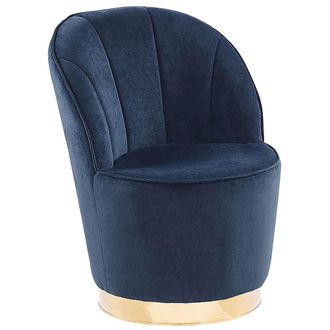 Beliani Sill&oacute;n Tapizado En Terciopelo Azul Oscuro Base De Metal Redonda Decorativa Silla C&oacute;ctel Glamour Alby