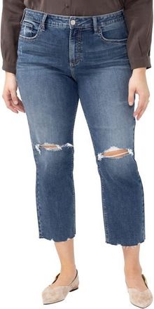 Silver Jeans Co Avery Curvy Ripped Raw Hem Straight Leg Jeans in Synth at Nordstrom, Size 14W