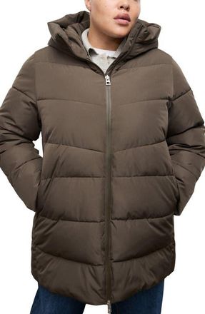 Mango Water Repellent Hooded Puffer Coat in Brown at Nordstrom, Size Medium