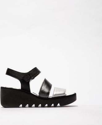 FLY London Bexy575fly Womens Sandals Silver/graphite/black Leather - Size UK 8