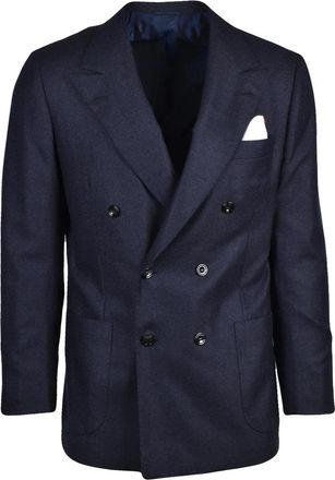 Kiton Blue Double-Breasted Unlined Virgin Wool Jacket
