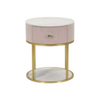 Mauro Ferretti Mesita de noche de metal dorado, tela rosa y madera blanca &oslash; cm 42x48