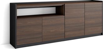 Skraut Home Skraut Home - Aparadores Para Sal&oacute;n, 207x37x80cm, 4 Puertas, Armario, Zapatero, Roble Oscuro Y Negro