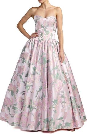 Mac Duggal Floral Strapless Ballgown with Pockets in Pink Multi at Nordstrom, Size 10