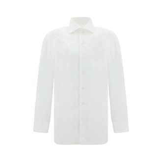 Finamore Klassieke Katoenen Overhemd met Monochroom Patroon - Heren - Zakelijke Overhemden - Wit - 4XL - Katoen - Overhemden