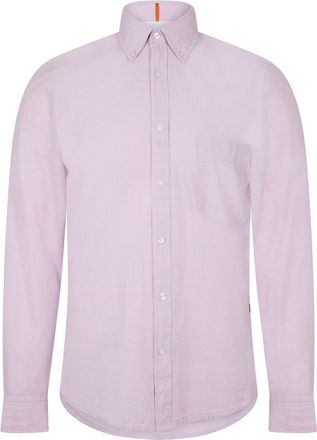 HUGO BOSS Mens Long Sleeve Oxford Shirt in.Open Purple - Size Small