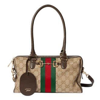 Gucci Tassen, Dames, Beige, ONE Size, Leer, Borsetto Medium Boston Bag