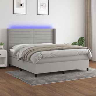 vidaXL Vidaxl - Cama Box Spring Colch&oacute;n Y Luces Led Tela Gris Claro 160x200 Cm
