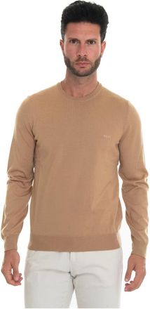 HUGO BOSS Truien & Vesten, Heren, Beige, 2Xl, Wol, Ronde-hals pullover van wol met logo