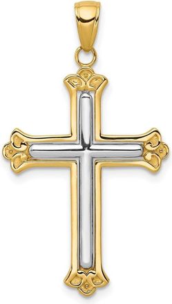 Diamond2Deal 14k Yellow Gold Rhodium Budded Yellow Cross Frame Pendant