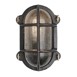 Industville Bulkhead Outdoor & Bathroom Oval Wall Light - 6 Inch - Black - Ribbed | Size: 6 inches