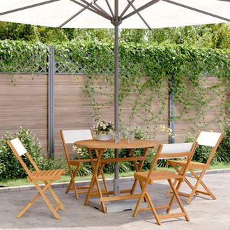 vidaXL Set De Comedor De Jard&iacute;n 5 Pzas Tela Madera Maciza Blanco Crema Vidaxl